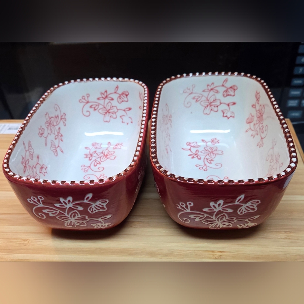 Temp-tations By Tara Red Floral Lace Set Of 2 12oz Baking Dishes